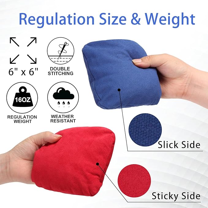 EunHo Dual Sided Cornhole Bags Regulation Set of 8 Professional Cornhole Bean Bags Slick and Stick