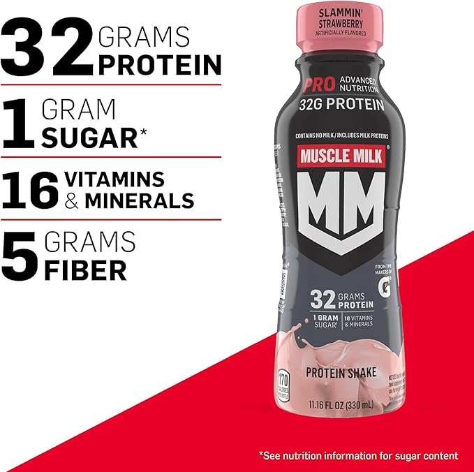 Muscle Milk Pro Advanced Nutrition Protein Shake, Slammin' Strawberry, 11.16 Fl Oz (Pack of 12)