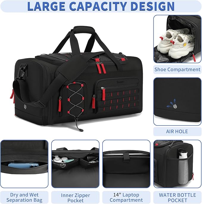 Bosstin Gym Bag for Men & Women, 45L Travel Duffle Sports Duffel Bag Gym Weekender Overnight