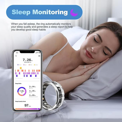 Diamond-encrusted Smart Health Ring for Men and Women - Fitness Tracker with Heart Rate, Blood