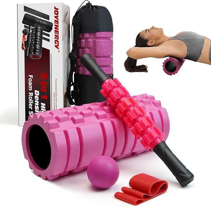 5 in 1 Foam Roller Set, Trigger Point Foam Roller Patented, Massage Stick, Massage Ball, Resistance