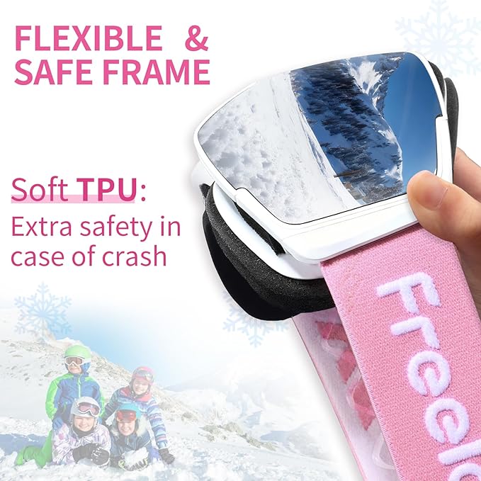 Freela Kids Ski Snowboard Goggles for Toddler(3-14) Youth Anti Fog Anti UV Goggles Girls Boys Snow