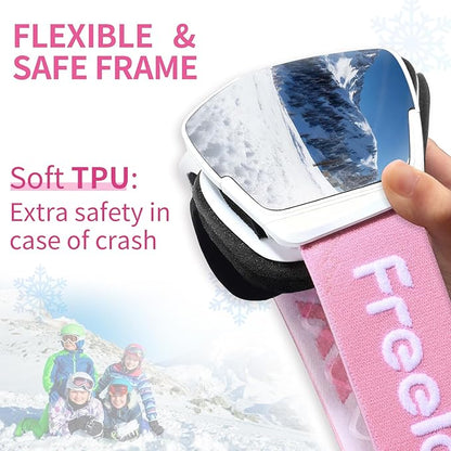 Freela Kids Ski Snowboard Goggles for Toddler(3-14) Youth Anti Fog Anti UV Goggles Girls Boys Snow