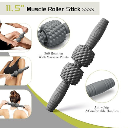5-in-1 Foam Roller Set, Massage Roller Stick, Massage Ball, Resistance Band for Deep Muscle
