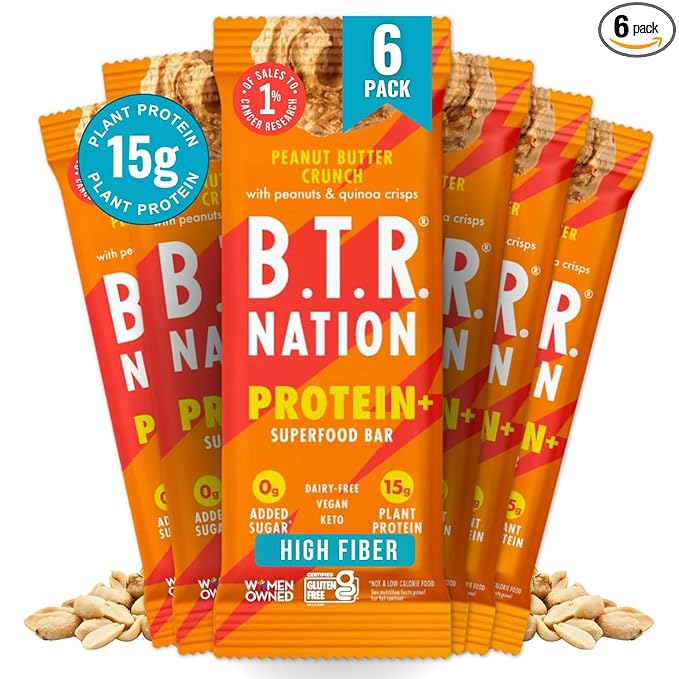 B.T.R Nation Vegan Keto Plant Based High Protein & HIgh Fiber Bars - Peanut Butter Crunch Protein+