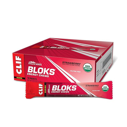 CLIF BLOKS - Strawberry Flavor - Energy Chews - Non-GMO - Plant Based - Fast Fuel for Cycling and