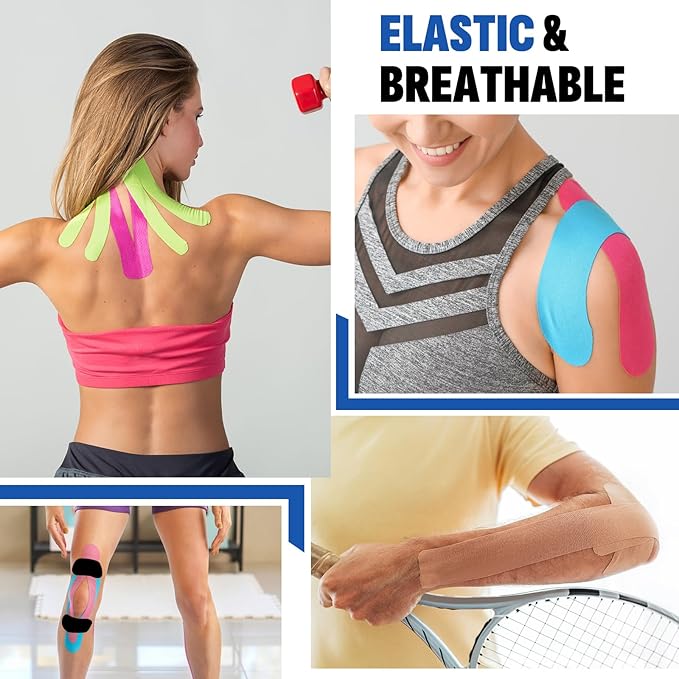 60PCS Precut Kinesiology Tape Strips, 6 Colors 2 inch x 10 inch Cotton Athletic Tape, Kinetic Tape