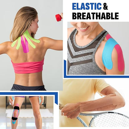 60PCS Precut Kinesiology Tape Strips, 6 Colors 2 inch x 10 inch Cotton Athletic Tape, Kinetic Tape