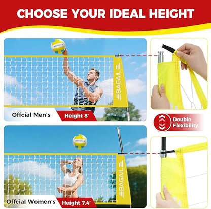 BAGAIL Volleyball Net, 12ft/20ft Portable Volleyball Net for Backyard - Adjustable Height