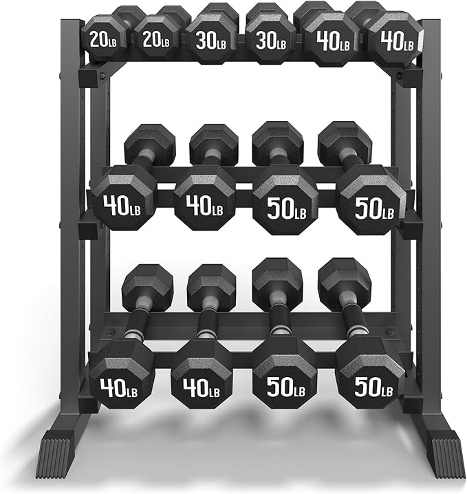 3-Tier Dumbbell Rack, 1100LB Capacity Adjustable Weight Rack for Home Gym, Heavy-Duty Weight Stand
