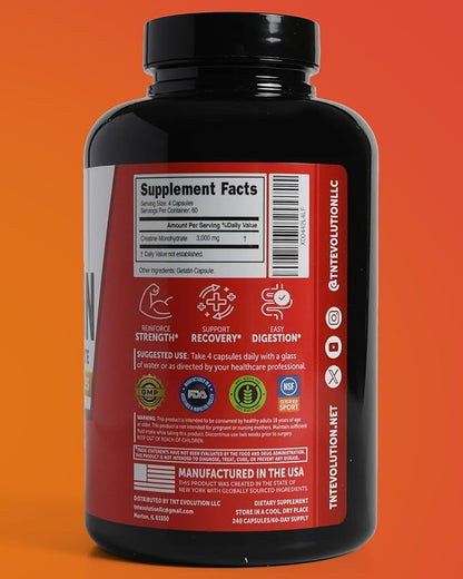 Creatine Monohydrate Capsules – 750mg Capsule for Men & Women – 60 Serving – Pure Micronized