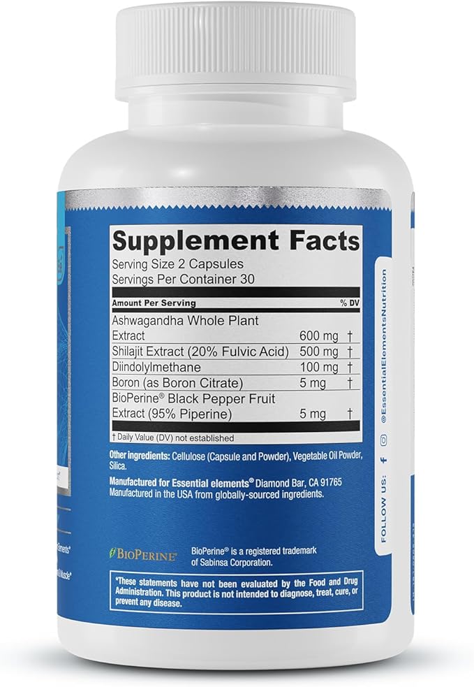 Essential Elements Male Health Supplement - Muscle Support & T-Health with DIM, Ashwagandha