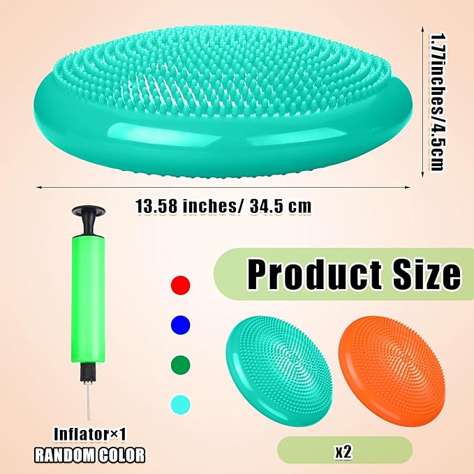 2 Pcs Wiggle Seat Inflated Wobble Cushion Flexible Balance Disc with Air Pump for Core Stability