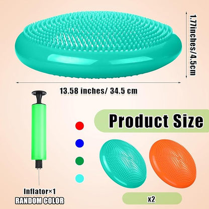 2 Pcs Wiggle Seat Inflated Wobble Cushion Flexible Balance Disc with Air Pump for Core Stability