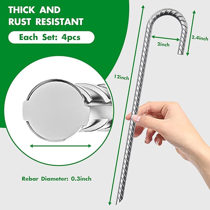 Eurmax USA Trampolines Stakes Heavy Duty Ground Stakes Canopy Parts Wind Stake with Rope 12 Inch