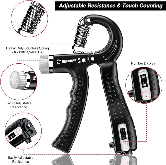 KDG Hand Grip Strengthener 2 Pack Adjustable Resistance 10-130 lbs Forearm Exerciser，Grip Strength