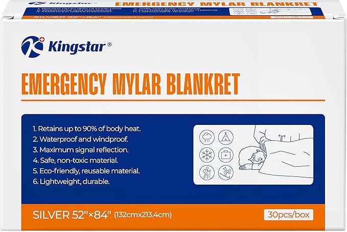 Emergency Blankets (30 Packs, 84" L x 52" W) Mylar Thermal Blankets for Survival and