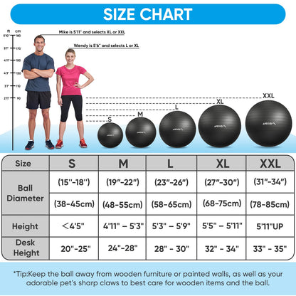 APEXUP Yoga Ball, 660 lbs Anti-Burst Exercise Ball with Pump, 5 Sizes