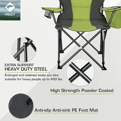 VILLEY Camping Chair, Oversized Folding Camp Chair, Portable Outdoor Chairs Support 400 LBS with