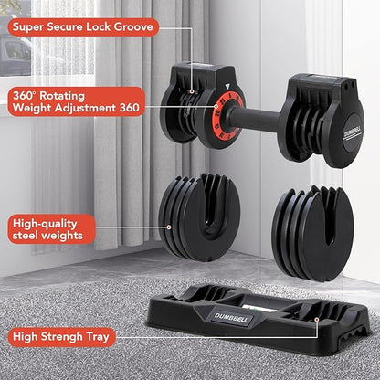 25/55 lbs Pair Adjustable Dumbbells Set, Adjustable Weights Dumbbells Set for Men and Women with