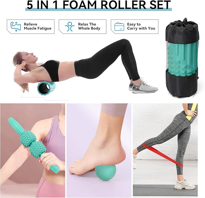5 in 1 Foam Roller Set, High Density Fitness Exercise Foam Roller for Deep Tissue Muscle Massage