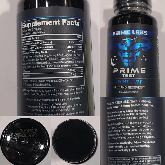 Prime Labs Night Duty - Nighttime Testosterone Booster & Sleep Support - PM Rest & Muscle Recovery