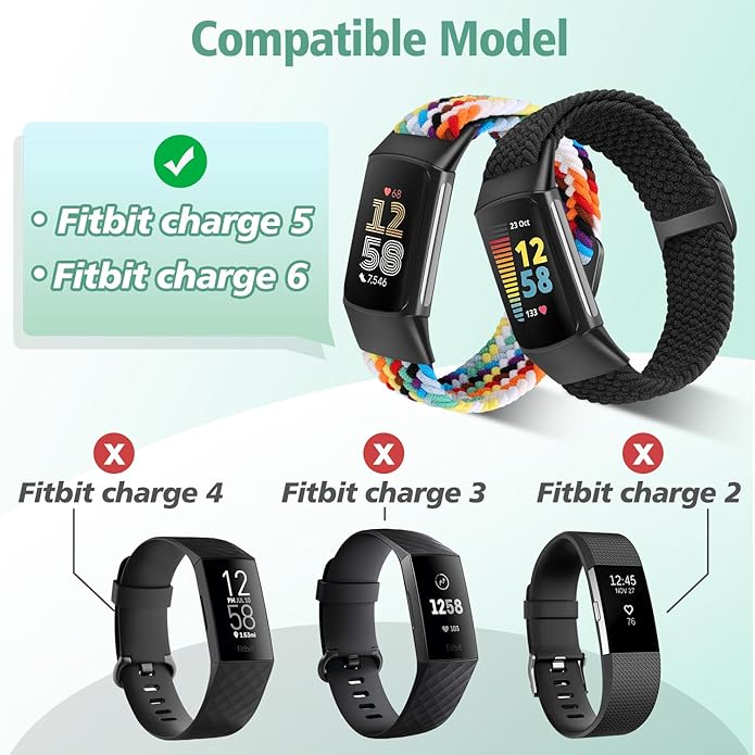 Elastic Braided Bands Compatible with Fitbit Charge 5/Fitbit Charge 6 for Women Men, Breathable