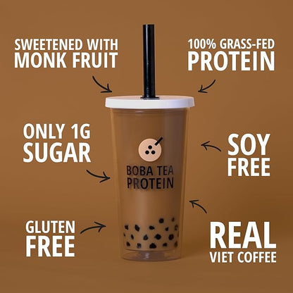 Boba Tea Protein Vietnamese Coffee | 25g Grass-Fed Whey Protein Isolate Powder | 112mg Caffeine |