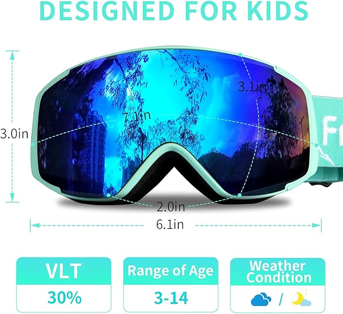 Freela Kids Ski Snowboard Goggles for Toddler(3-14) Youth Anti Fog Anti UV Goggles Girls Boys Snow