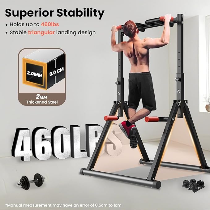 Power Tower Pull Up Dip Station Foldable, Pull Up Bar Station Adjustable, Multi-Function Home Gym