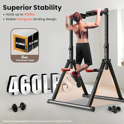 Power Tower Pull Up Dip Station Foldable, Pull Up Bar Station Adjustable, Multi-Function Home Gym