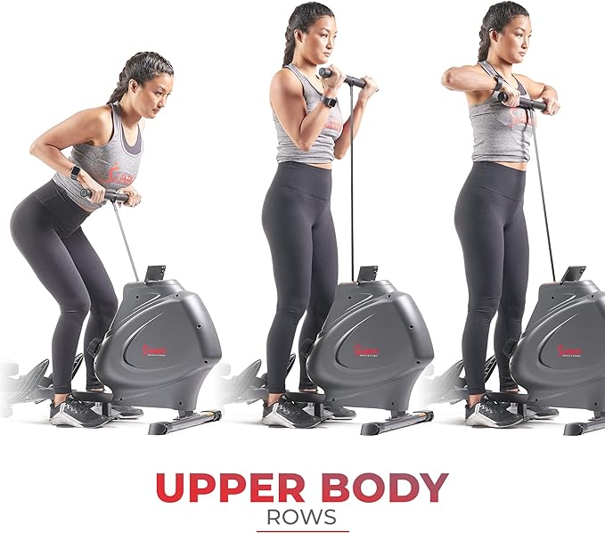 Sunny Health & Fitness Multi-Function Premium Magnetic Rowing Machine, Bicep Curls, Upward Rows