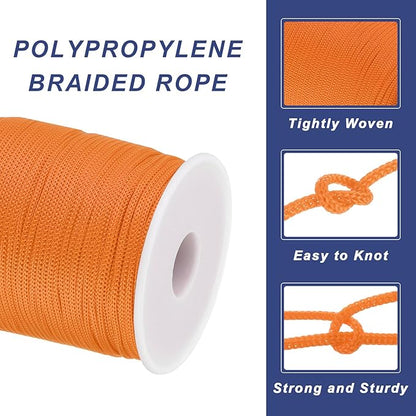 MECCANIXITY 1/12 Inch Polypropylene Rope Braided Ropes, 328ft Nylon Rope Hollow Utility Cord for