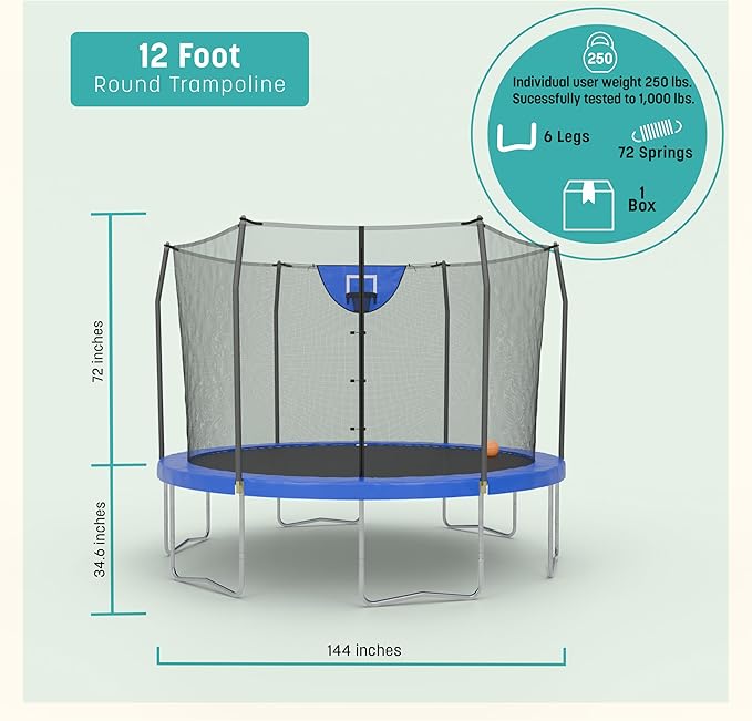 Skywalker Trampoline Outdoor 8 FT, 12 FT, 15 FT Jump N’ Dunk Round Outdoor Trampoline with Net