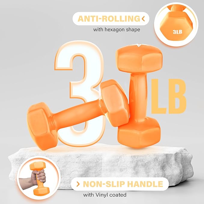 Yes4All Vinyl Hexagon Dumbbell - Dumbbells Set of 2 Hand Weights for Home Gym & Strength Training
