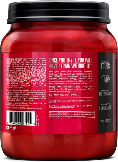 BSN N.O.-XPLODE Pre Workout Powder, Energy Supplement for Men and Women with Creatine and