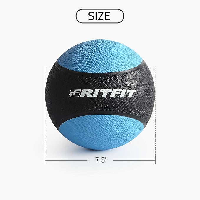 RitFit Weighted Medicine Ball - Non-Slip Rubber Shell & Dual Texture Grip - Workout Exercise Ball