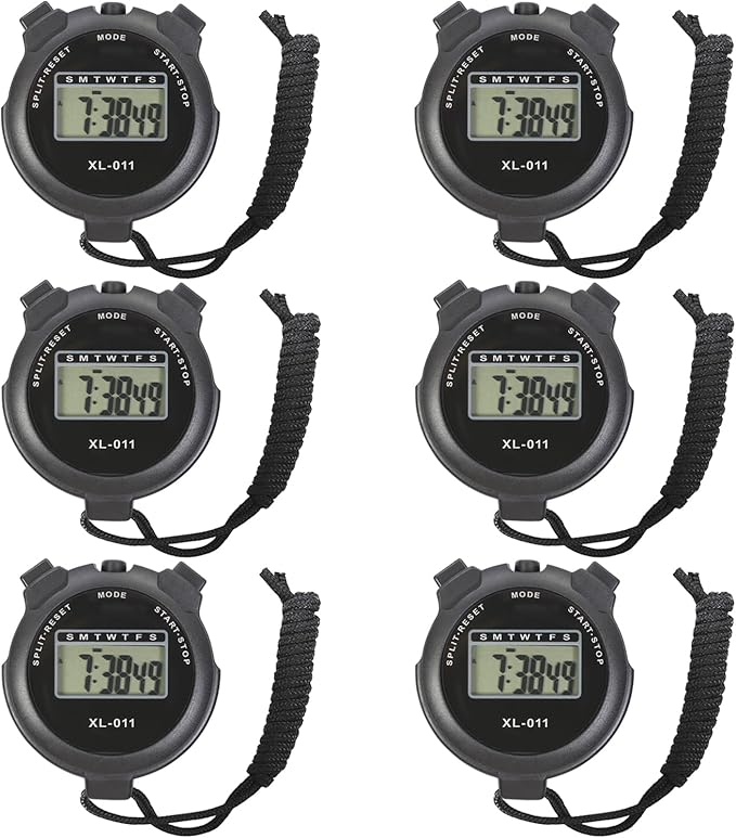 6-Pack Multi-Function Electronic Digital Sport Stopwatch Timer, Large Display with Date Time and