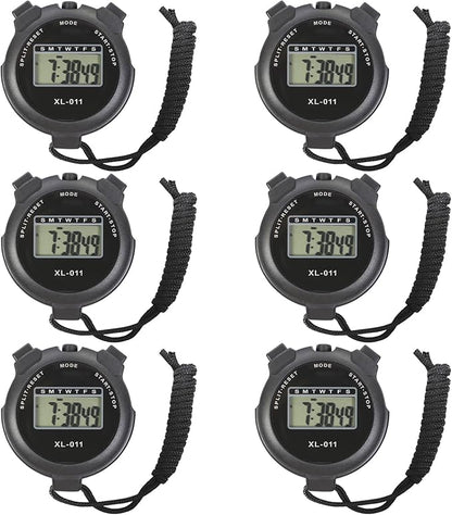 6-Pack Multi-Function Electronic Digital Sport Stopwatch Timer, Large Display with Date Time and