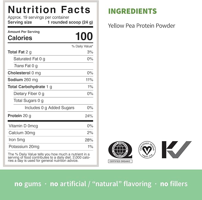 Sprout Living Organic Pea Protein Powder, Unflavored, 20 Grams of Plant Based Organic Protein
