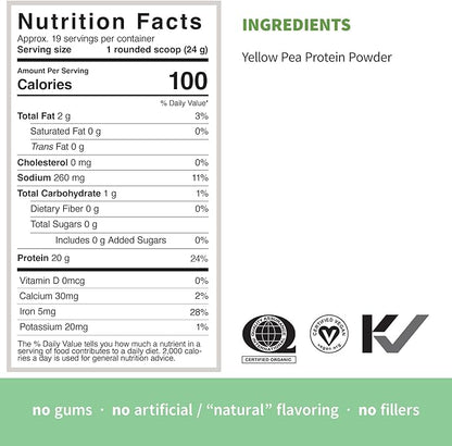 Sprout Living Organic Pea Protein Powder, Unflavored, 20 Grams of Plant Based Organic Protein