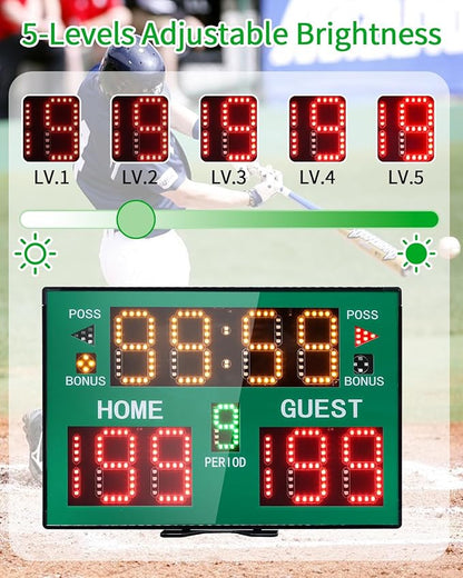 Basketball Digital Scoreboard with Remote,Battery Powered Portable Tabletop Electronic Scoreboard