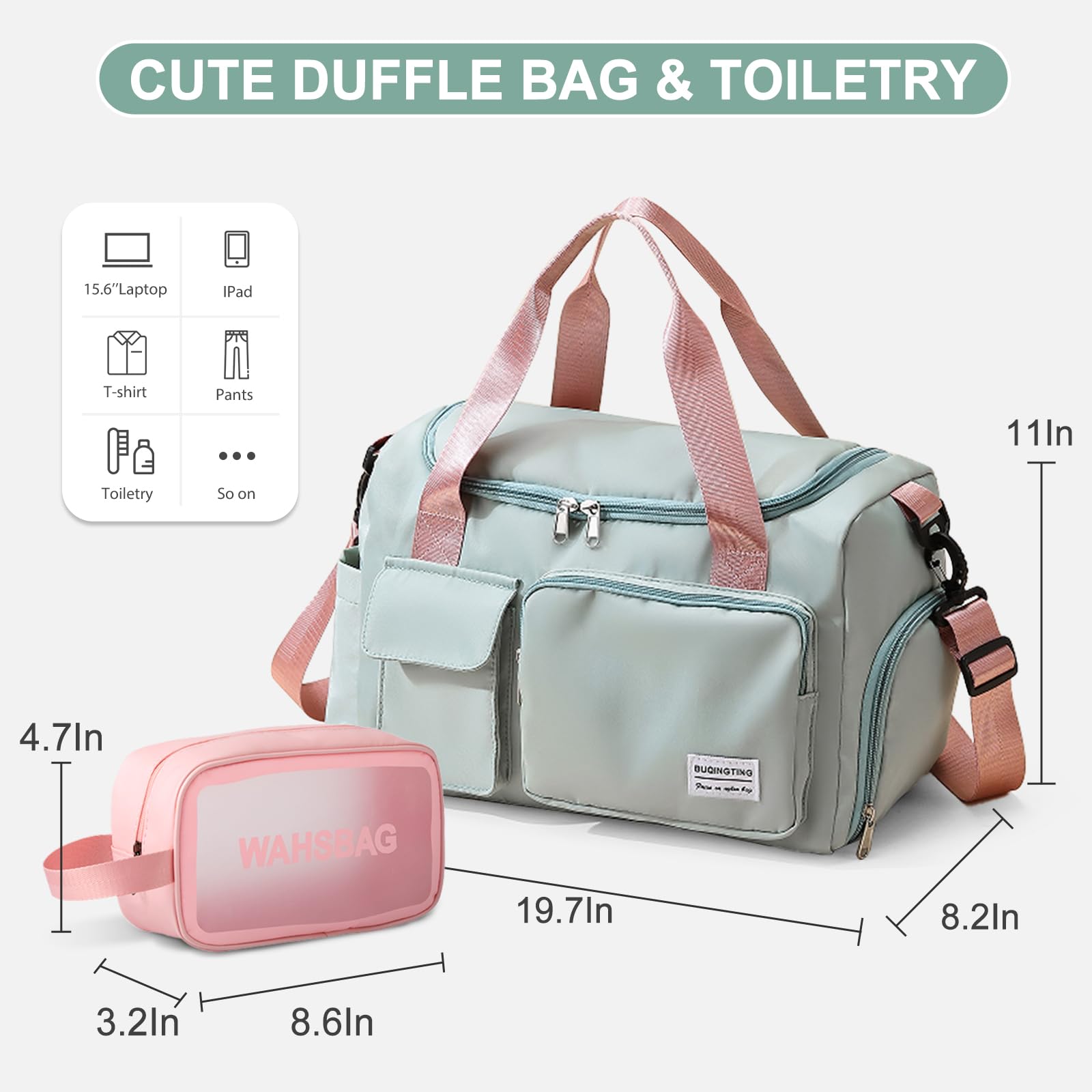 Small Gym Bag for Women, Travel Duffle Bag Carry On Weekender Bag with Shoe Compartment, 05#green