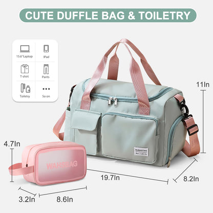Small Gym Bag for Women, Travel Duffle Bag Carry On Weekender Bag with Shoe Compartment, 05#green