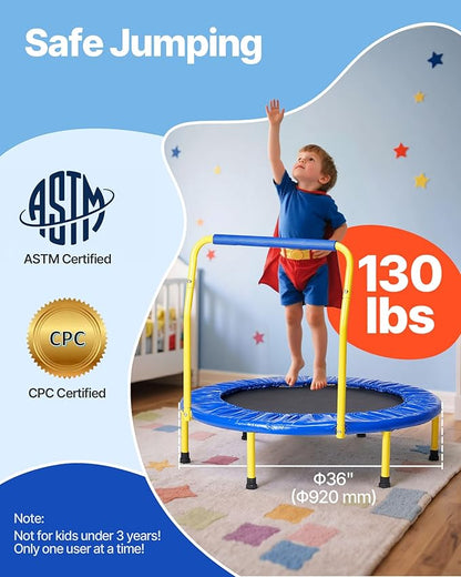 VEVOR 3FT Trampoline 36" Indoor/Outdoor for Toddlers, Foldable Mini Baby With Foam Handle