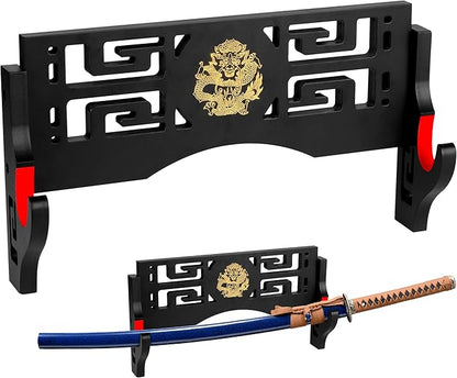 Sword Display Katana Wall Mount, Samurai Sword Katana Holder Stand with Velvet Padded Hook & Dragon