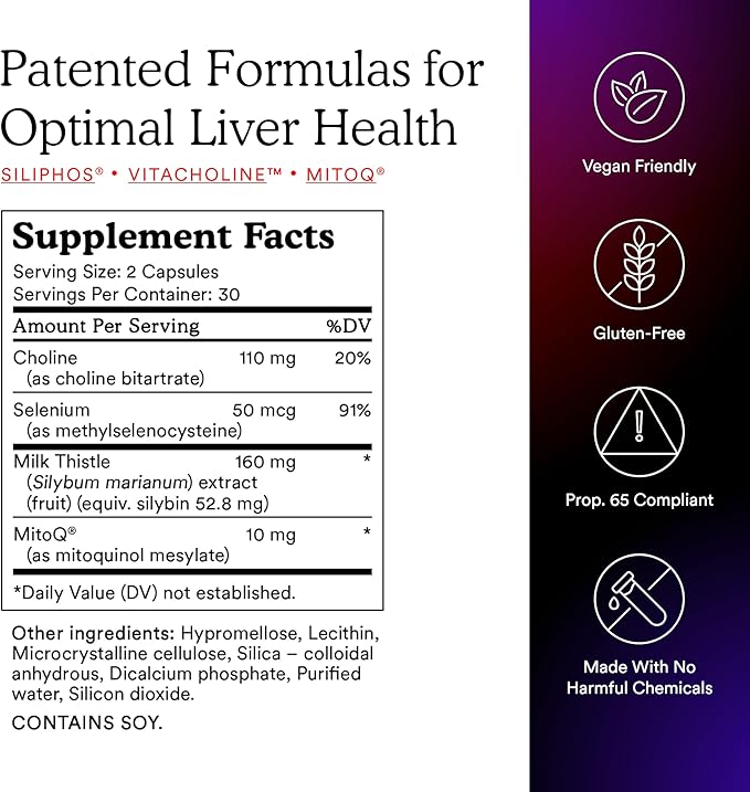 MitoQ +Liver Premium CoQ10 Antioxidant - Contains Mitoquinol Mesylate, Choline, Milk Thistle