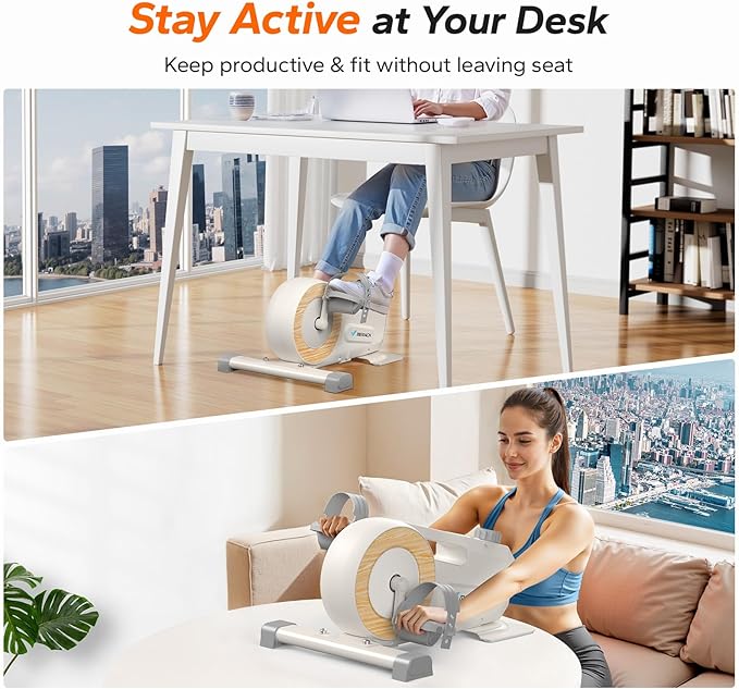 Under Desk Bike Pedal Exerciser, Quiet Magnetic Mini Exercise Bike with MERACH App for Arm, Leg