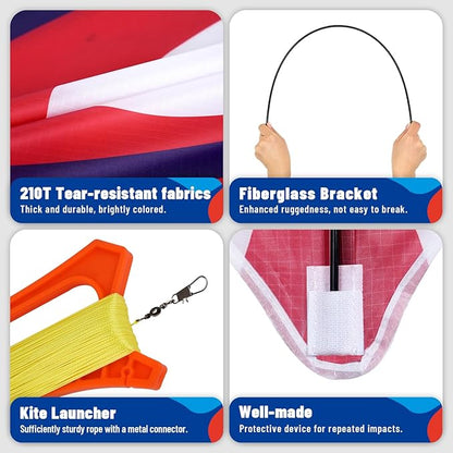 Delta American Flag Kite for Easy to Fly Beach Kite for Fun Family Activities, Kites for Adults and