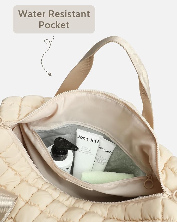Quilted Duffel Bag for Women, Puffer Gym Duffle Bag with Shoe Compartment Lightweight Large